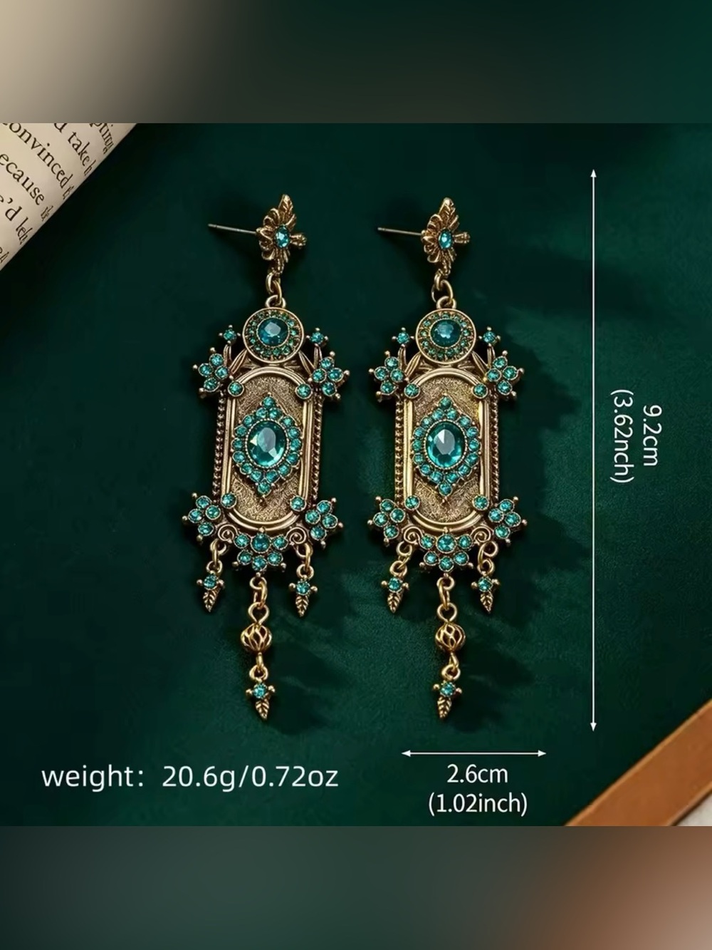 NEW! Vintage Style Gold-Plated Pink Gem Drop Earrings. Luxury Earrings (A3-92) - Picture 3 of 4